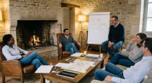 des collègues font un brainstorming au cours d'un team-building enquête criminelle, un outil management d'équipe efficace et facile